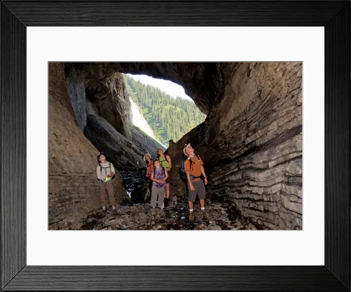 Framed Print : Two young families explore cave on Mountain Lakes Trail near Fernie, BC, Canada Framed Print : Two young families explore cave on Mountain Lakes Trail near Fernie, BC, Canada