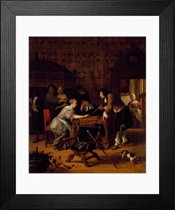 Framed Print : A Game of Backgammon by Jan Steen, oil on wood panel, 1667, 1626-1679, Russia, St. Petersburg, Hermitage Museum Framed Print : A Game of Backgammon by Jan Steen, oil on wood panel, 1667, 1626-1679, Russia, St. Petersburg, Hermitage Museum