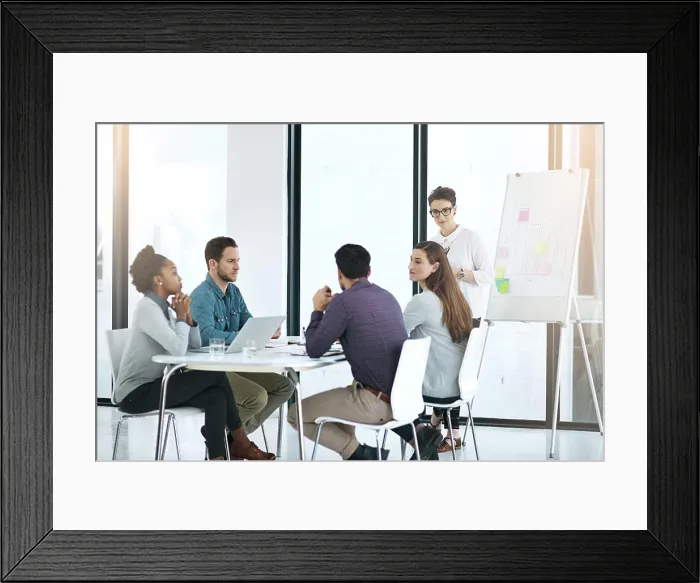 Framed Print : Meeting, business people and whiteboard in office for brainstorming Framed Print : Meeting, business people and whiteboard in office for brainstorming