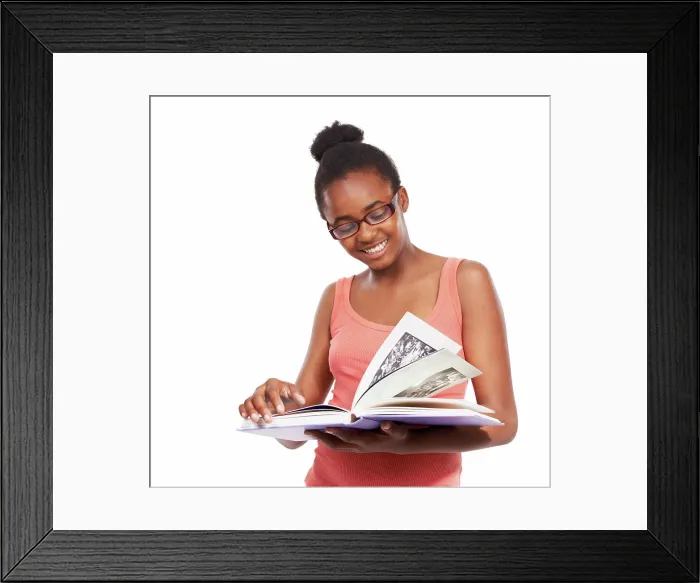 Framed Print : Thinking, black girl and kid with a picture book