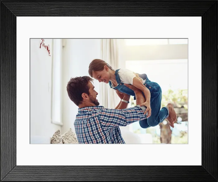 Framed Print : Father, girl child and playing in home for bonding Framed Print : Father, girl child and playing in home for bonding