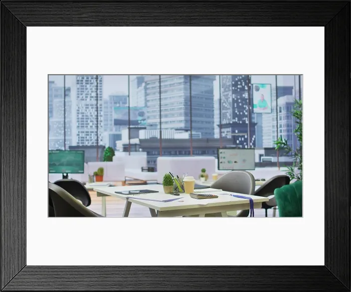 Framed Print : Empty corporate high end office prepared for job interviews and recruitment process Framed Print : Empty corporate high end office prepared for job interviews and recruitment process