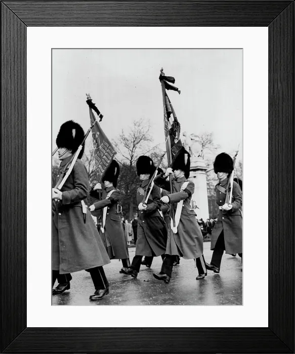 Framed Print : Proclamation Day A detachment of the brigade of guards marching with colours draped with crepe to St Framed Print : Proclamation Day A detachment of the brigade of guards marching with colours draped with crepe to St