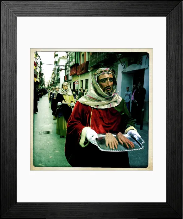 Framed Print : Actors wearing masks known as rostrillos during an Easter Holy Week procession in Puente Genil Framed Print : Actors wearing masks known as rostrillos during an Easter Holy Week procession in Puente Genil