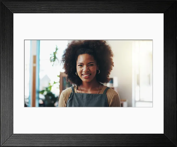 Framed Print : Happy, portrait and ceramics with black woman in studio for small business owner Framed Print : Happy, portrait and ceramics with black woman in studio for small business owner
