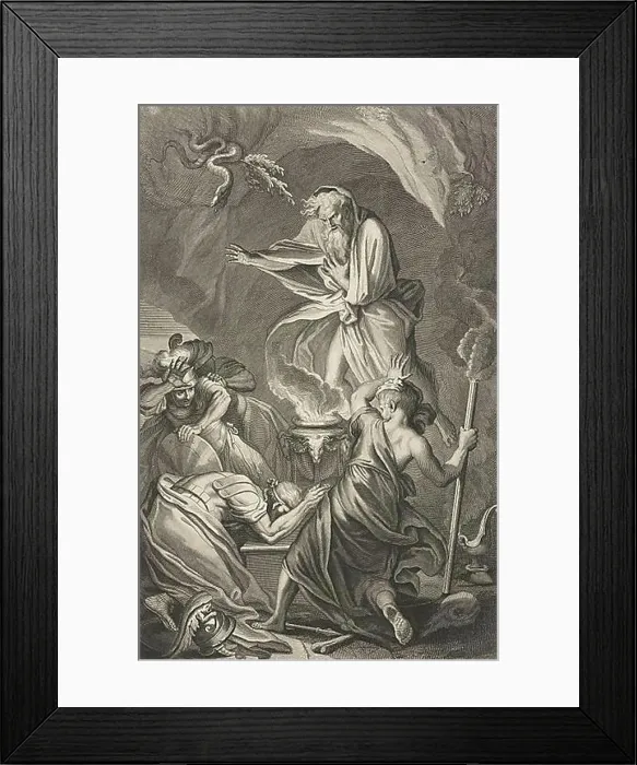 Framed Print : Saul with the Witch of Endor, the necromancer or witch of Endor is a character in the 1st Book of Samuel of the Bible Framed Print : Saul with the Witch of Endor, the necromancer or witch of Endor is a character in the 1st Book of Samuel of the Bible