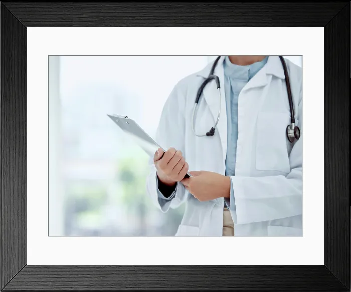 Framed Print : Doctor, medical and compliance with health safety
