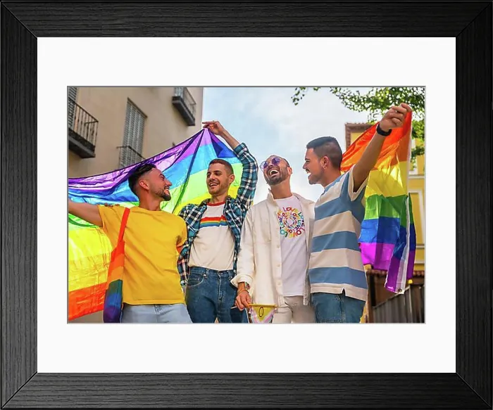 Framed Print : Lifestyle of homosexual friends having fun at gay pride party in the city