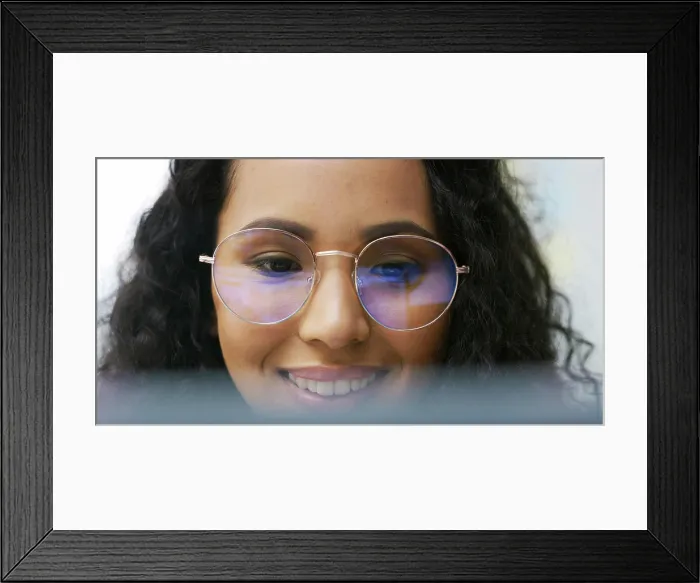 Framed Print : Happy, employee and woman with glasses Framed Print : Happy, employee and woman with glasses