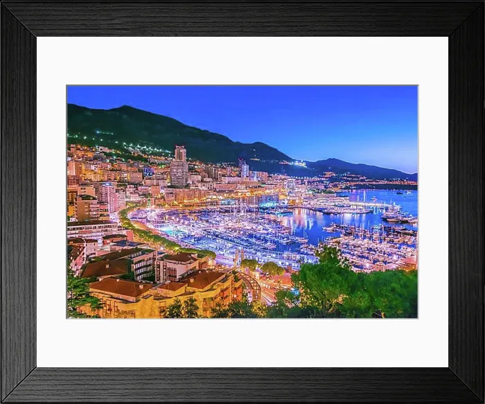 Framed Print : View of the city of Monaco on French Riviera after sunset Framed Print : View of the city of Monaco on French Riviera after sunset