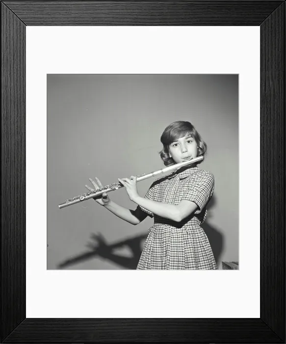 Framed Print : Vintage Photograph. Young Girl Playing the Flute