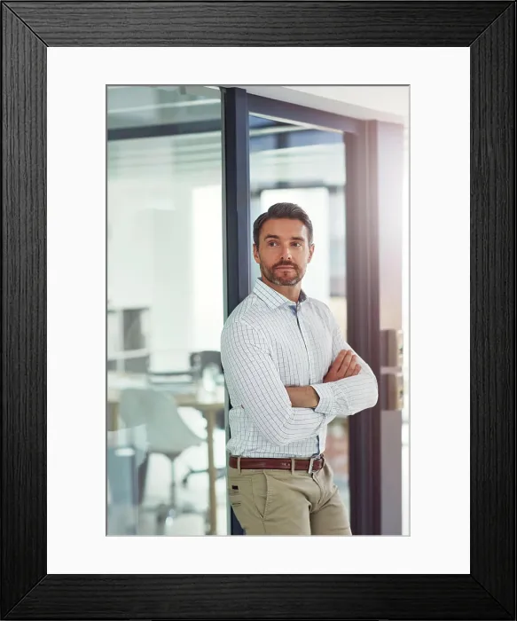Framed Print : Thinking, business and man for pride in office of about us Framed Print : Thinking, business and man for pride in office of about us
