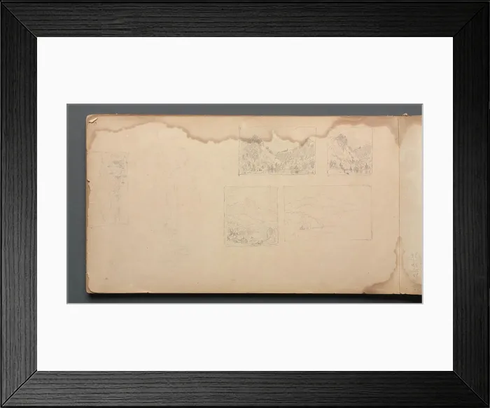 Framed Print : Sketchbook, page 39: Maine Landscape Vignittes, 1859. Sanford Robinson Gifford (American, 1823-1880). Graphite;