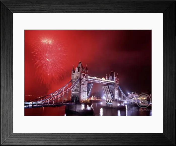 Framed Print : Fireworks display over a bridge, Tower Bridge, London, England Framed Print : Fireworks display over a bridge, Tower Bridge, London, England