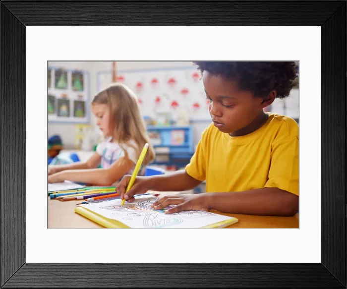 Framed Print : Kid, student and drawing for education in class for learning Framed Print : Kid, student and drawing for education in class for learning