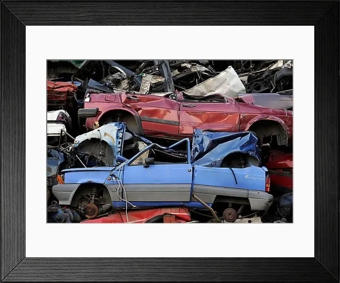 Framed Print : Cars on a scrapyard