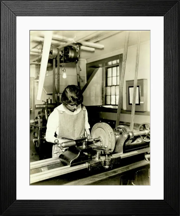 Framed Print : Female student using woodshop tool, Woodworking, Students, Massachusetts Normal Art School Framed Print : Female student using woodshop tool, Woodworking, Students, Massachusetts Normal Art School