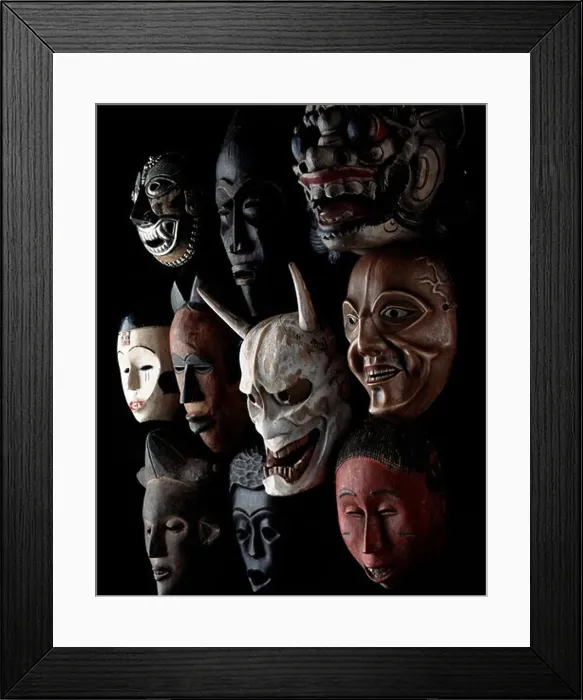 Framed Print : A diverse collection of traditional masks showcasing cultural artistry Framed Print : A diverse collection of traditional masks showcasing cultural artistry