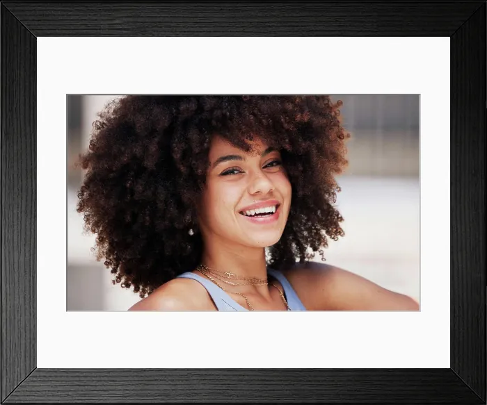 Framed Print : Beauty, smile and portrait of a happy black woman with an afro with a positive Framed Print : Beauty, smile and portrait of a happy black woman with an afro with a positive