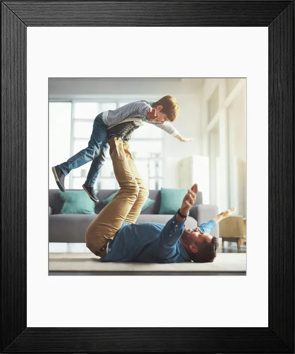 Framed Print : Flying, playing and dad with kid in home for bonding Framed Print : Flying, playing and dad with kid in home for bonding
