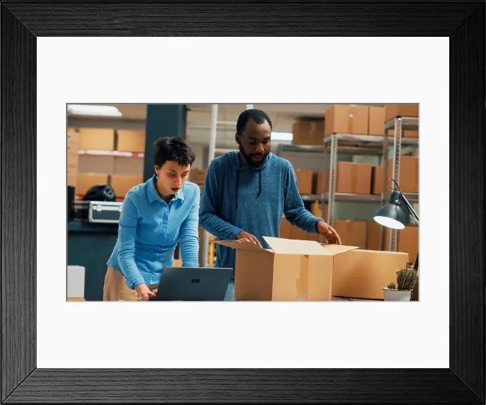Framed Print : Team of entrepreneurs packing order for shipment Framed Print : Team of entrepreneurs packing order for shipment