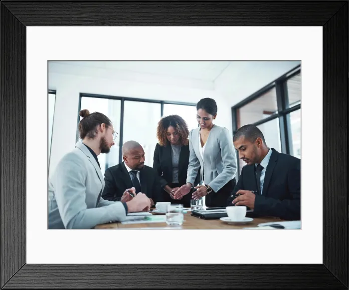 Framed Print : Brainstorming, group and smile in meeting Framed Print : Brainstorming, group and smile in meeting