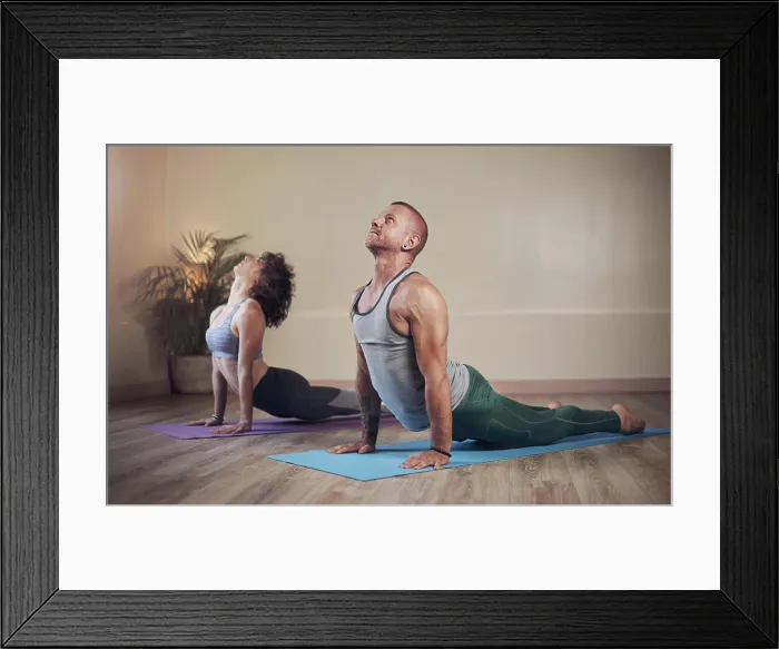 Framed Print : People, yoga or class for cobra pose for health Framed Print : People, yoga or class for cobra pose for health