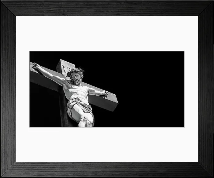 Framed Print : Crucifix made of marble with blue sky in background. France, Provence Region