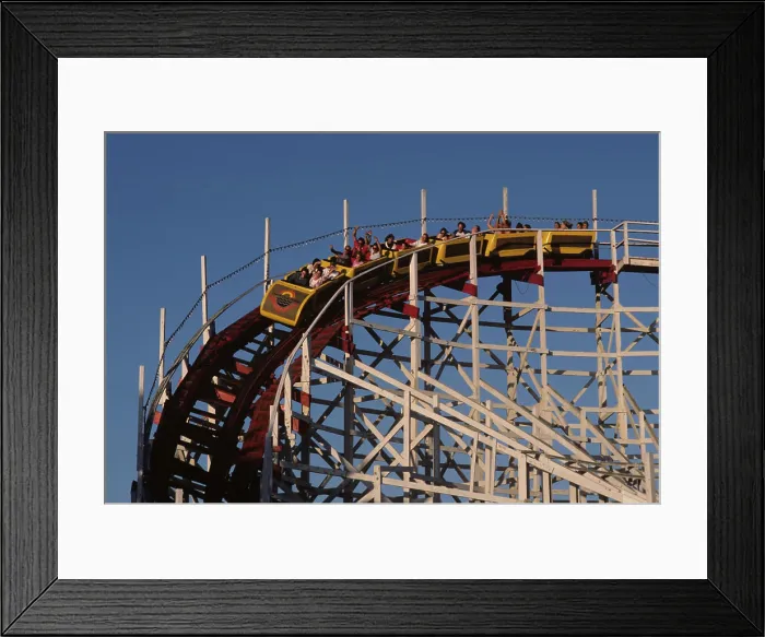 Framed Print : Wooden Roller Coaster Amusement Park Ride Framed Print : Wooden Roller Coaster Amusement Park Ride
