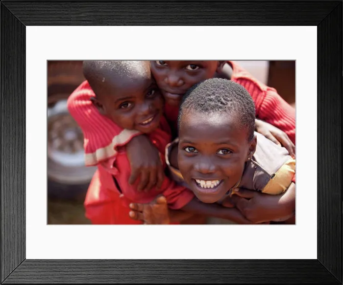 Framed Print : Three Children In An Embrace, Kampala Uganda Africa