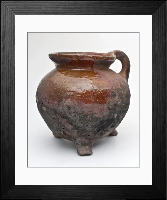 Framed Print : Pottery cooker on three legs, grape model and sparingly glazed
