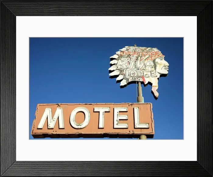 Framed Print : Vintage motel sign with Indian head, Mesa, Arizona. (Editorial Use Only) Framed Print : Vintage motel sign with Indian head, Mesa, Arizona. (Editorial Use Only)