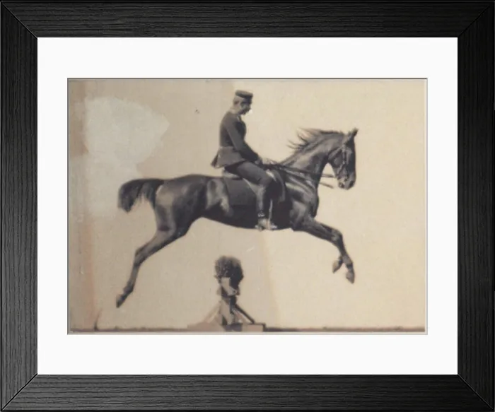 Framed Print : Platinotype photograph of a show rider captured by Ottomar Anschütz around 1890, presented on two cardboard mounts Framed Print : Platinotype photograph of a show rider captured by Ottomar Anschütz around 1890, presented on two cardboard mounts