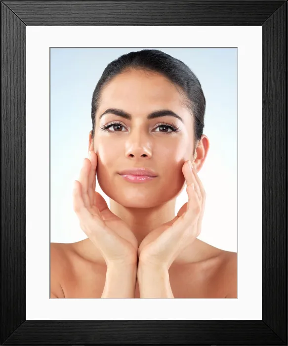 Framed Print : Portrait, woman and cosmetics with shine