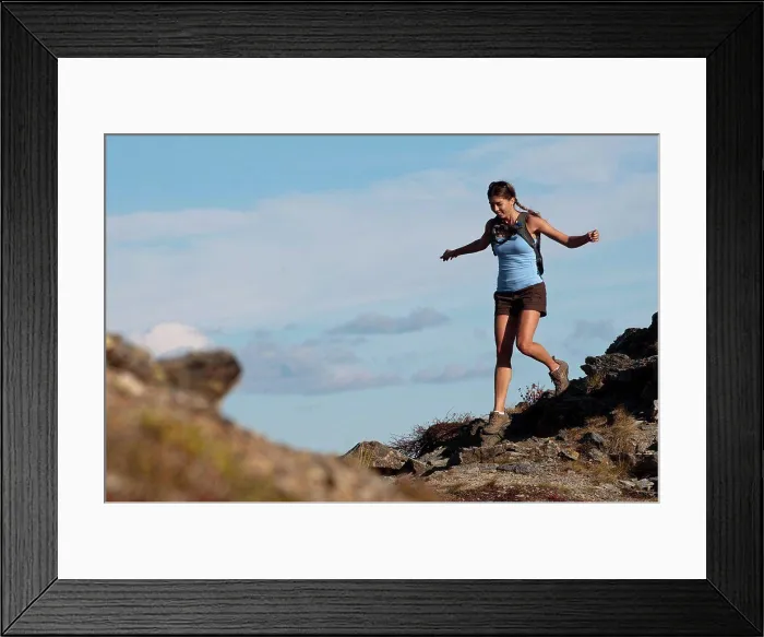 Framed Print : A female hiker hiking along a ridgline on Mount Healy in Denali National Park and Preserve, Interior Alaska, Summer