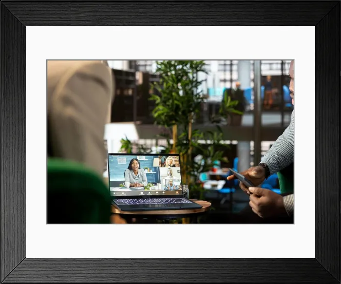 Framed Print : Manager discussing with collaborators working from home Framed Print : Manager discussing with collaborators working from home