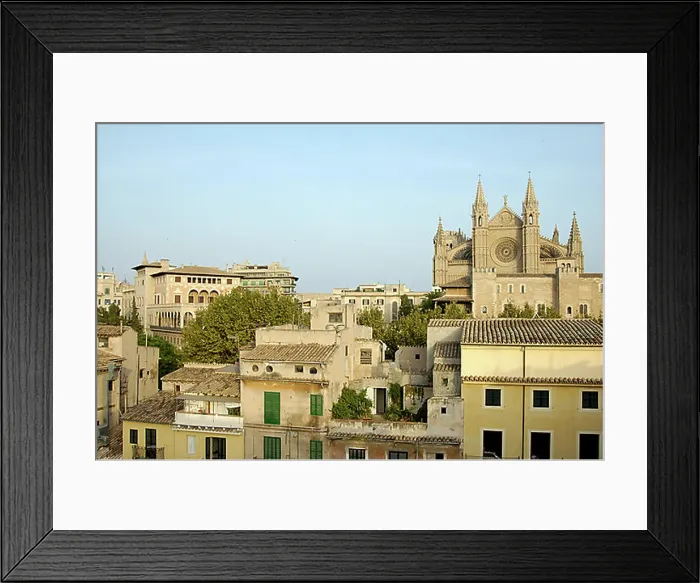 Framed Print : Hotel Tres, view from roof terrace on old town and cathedral, Palma de Majorca, Majorca, Spain, Europe