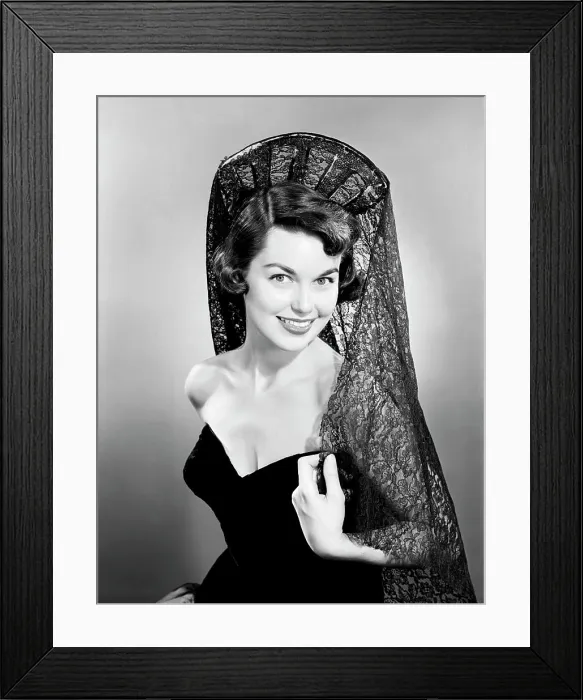 Framed Print : Studio portrait of young woman wearing veil