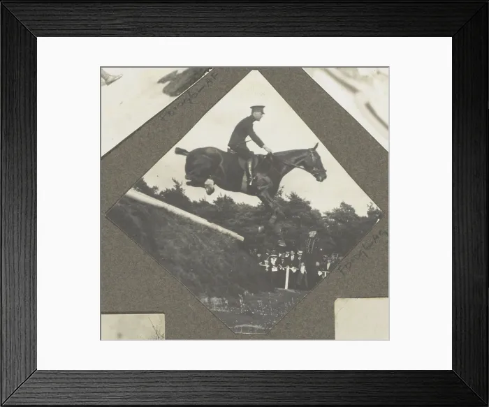 Framed Print : Equestrian scene on Royal wood fortress Het Loo: Rider takes obstacle Framed Print : Equestrian scene on Royal wood fortress Het Loo: Rider takes obstacle