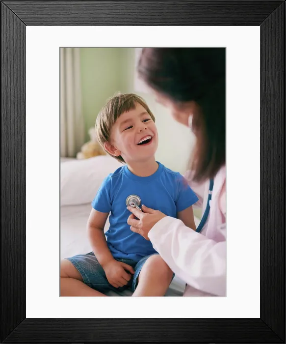 Framed Print : Doctor, stethoscope and child in hospital for healthcare Framed Print : Doctor, stethoscope and child in hospital for healthcare