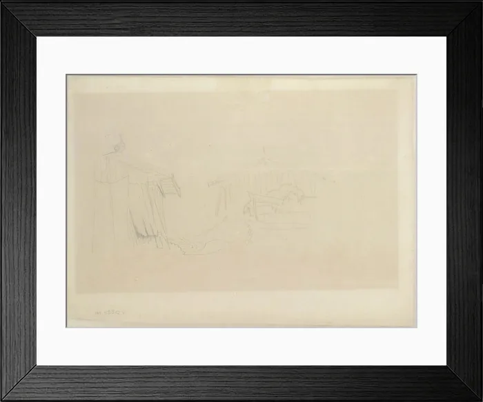 Framed Print : A pencil drawing by Friedrich Gauermann depicting an alpine hut, showing structure, roof, and surrounding landscape Framed Print : A pencil drawing by Friedrich Gauermann depicting an alpine hut, showing structure, roof, and surrounding landscape