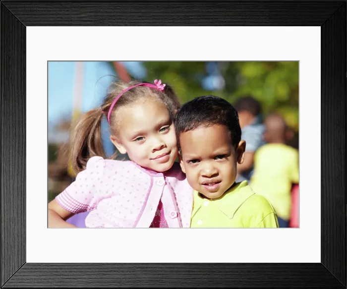 Framed Print : Happy, children and portrait of friends at a park playing outdoor at break time at kindergarten