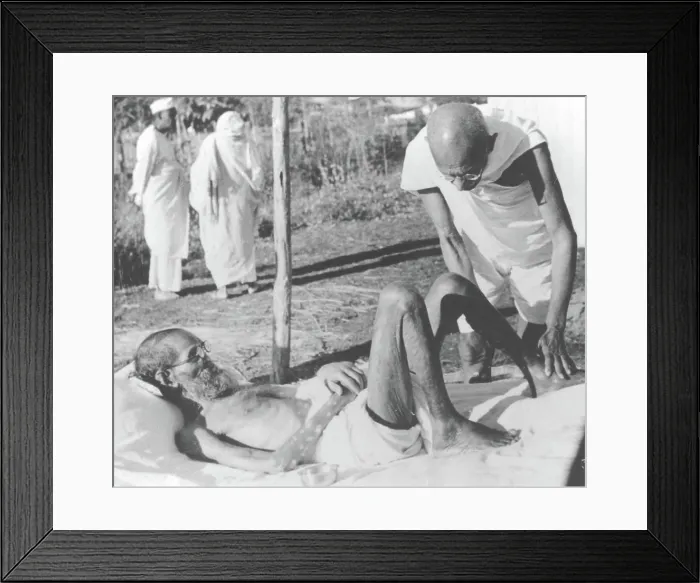 Framed Print : Mahatma Gandhi giving massage to a leper patient at Sevagram Ashram