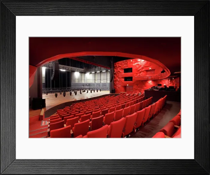 Framed Print : View of stage of large auditorium (grote zaal) with lighting rig from rear of stalls Framed Print : View of stage of large auditorium (grote zaal) with lighting rig from rear of stalls