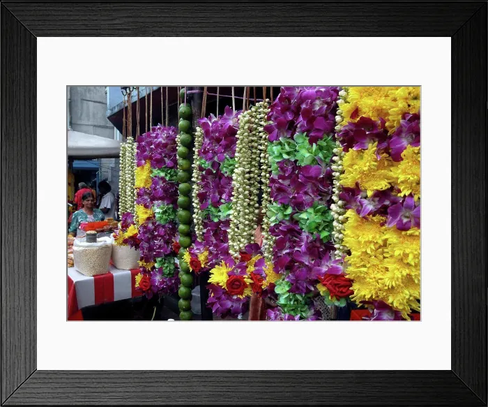 Framed Print : Malaysia, Kuala Lumpur, Row Of Hanging Flower Garlands Ouside An Indian Temple