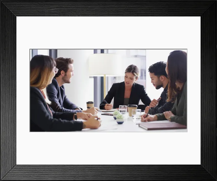 Framed Print : Collaboration, meeting and writing with business people in boardroom of discussion or planning Framed Print : Collaboration, meeting and writing with business people in boardroom of discussion or planning