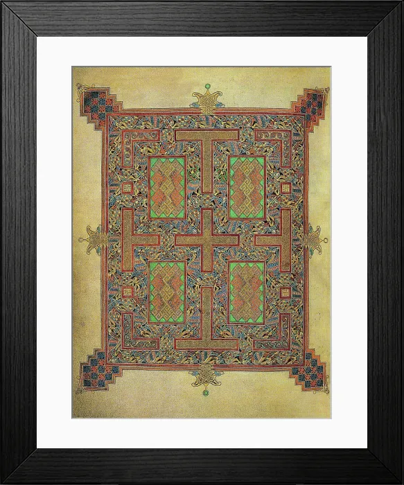 Framed Print : The Lindisfarne Gospels is an illuminated manuscript gospel book produced around the year 700 CE in a monastery Framed Print : The Lindisfarne Gospels is an illuminated manuscript gospel book produced around the year 700 CE in a monastery