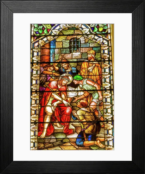 Framed Print : Romans Mocking Jesus Christ Stained glass Saint Mary's Catholic Church, San Antonio, Texas. Built in 1857 Framed Print : Romans Mocking Jesus Christ Stained glass Saint Mary's Catholic Church, San Antonio, Texas. Built in 1857