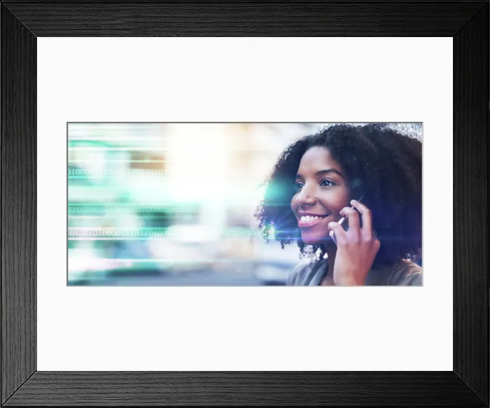Framed Print : Phone call, city and black woman with communication Framed Print : Phone call, city and black woman with communication