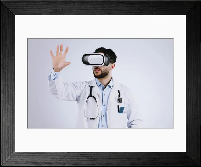 Framed Print : Doctor, VR vision and glasses for medical software Framed Print : Doctor, VR vision and glasses for medical software